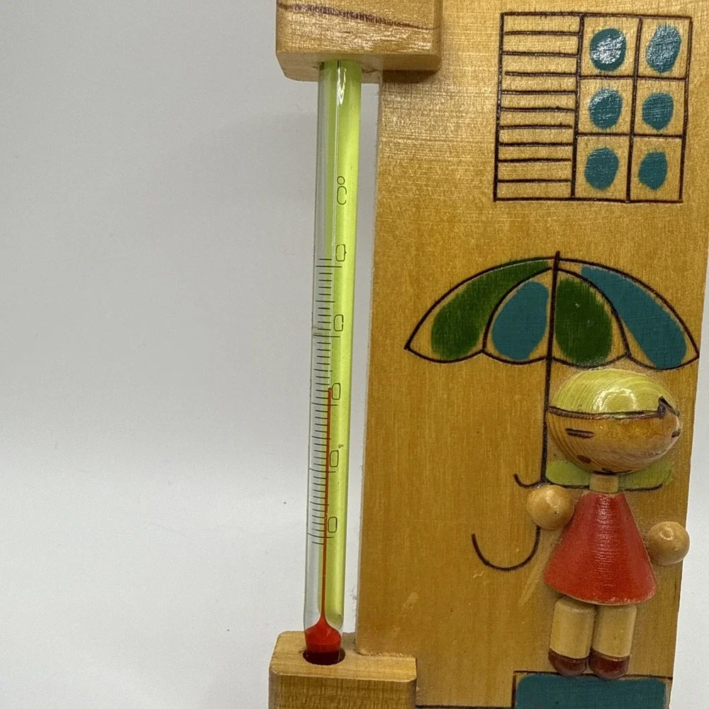Vintage USSR Soviet Wooden Wall Thermometer Original Glass OTK Souvenir